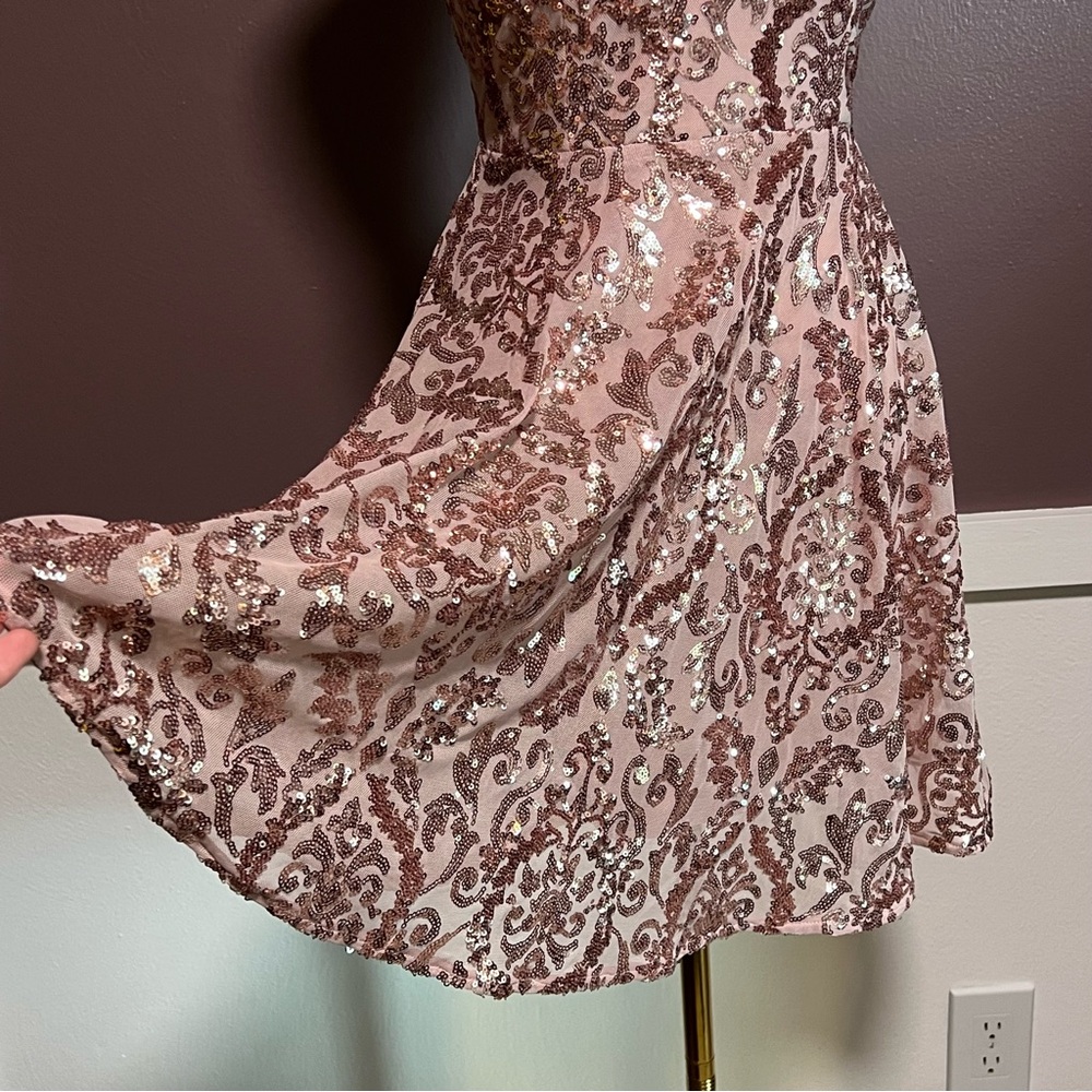 Elegant Pink Dusty Rose Sequin Dress - Picture 5 of 11